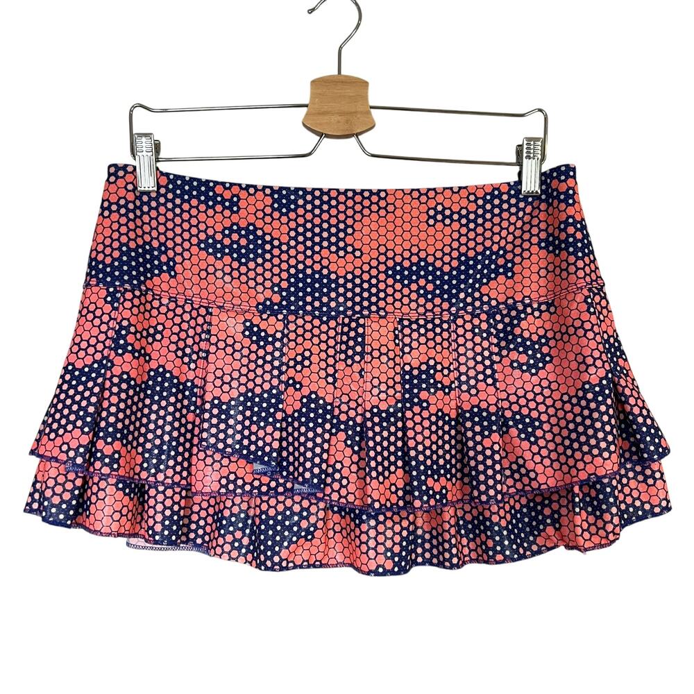 Lucky in Love Pink Blue Polka Dot Metallic Tennis Skirt Skort Sz L 12 Pickleball - Picture 2 of 11